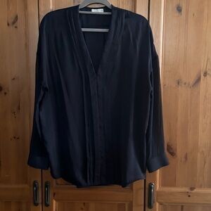 Vince Navy Blue V-neck Blouse for Women Sheer Sleeves Size 12